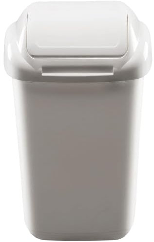 Home Centre Flip Top 50L Classic Plastic Waste Bin Kitchen Office School Work Recycling Disposable Trash Dispenser Household Recyclable Rubbish Bin Easy Cleaning White