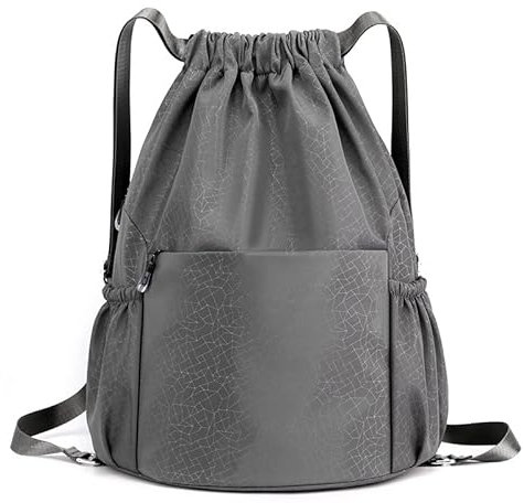 Turnbeutel Kordelzug Wasserdicht Sportbeutel, Oxford-Stoff Turnbeutel Sportbeutel Rucksack mit Innentasche für Sport, Reisen,Gym, Kordelzug Turnbeutel für Damen Herren (grau)
