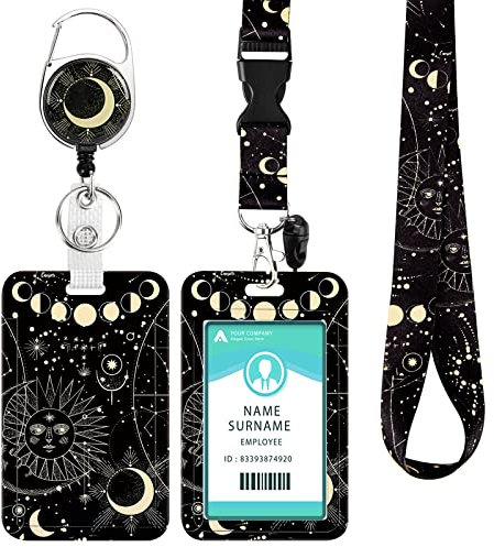 DUOUPA Ausweishülle mit Band, Ausziehbarer Schlüsselanhänger Badge Holder, Schlüsselband mit Karabiner für Frauen, Lehrer, Krankenschwester, Doktor, Student(Mond-1)