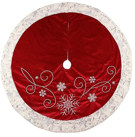 Weihnachtsbaumdecke 120CM Weihnachtsbaum Rock, Rund Christbaumdecke Christbaumständer Teppich Weihnachtsbaum Deko, Tannenbaum Decke Mit Schneeflocke Pailletten Rotes Gitter Für Weihnachtsfeiertag