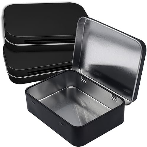CENCERY 3 Pieces Black Metal Small Box With Lids - Rectangular Empty Mini Storage Tins for DIY Home Organization, 95 * 60 * 20mm
