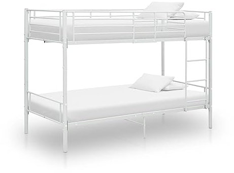 Hommdiy Etagenbett Metall 90×200 cm,Es gibt Schutzgeländer,Zugangsleitern (Weiß)