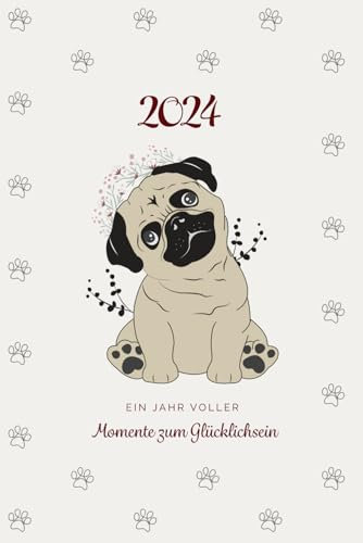 Mops Kalender 2024: Niedlicher Kalender 2024 mit farbigen Mops Illustrationen | A5 Format | Doppelseite für jede Woche | Mops Geschenke | Mops Artikel ... | Mops Kalender | Geschenke für Mopsliebhaber