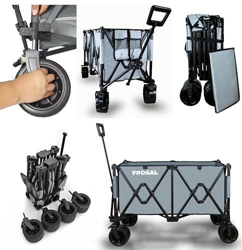 FROSAL Faltbarer Bollerwagen Anton grau Platzwunder Strandwagen Kinder Transportwagen Handwagen groß XXL