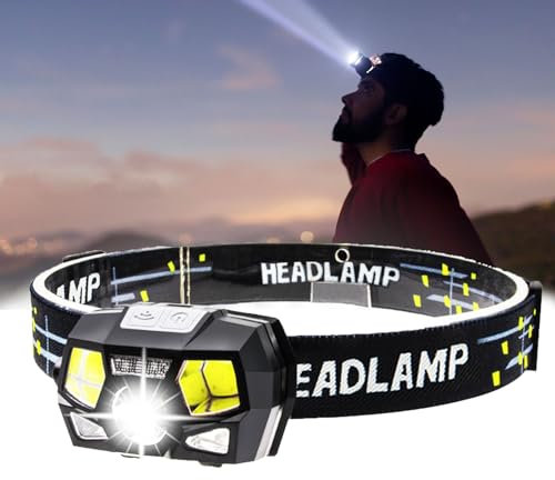 Stirnlampe Led Wiederaufladbar, 5 Modi Stirnlampe Aufladbar, IPX4 Wasserdicht Stirnlampe Joggen, Wasserdicht Stirnlampe Led Kopflampe, Perfekt zum Camping, Laufen, Angeln und Radfahren (Schwarz)