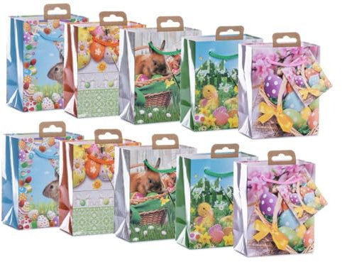 Laro Premium-Line Ostern Kleine Geschentaschen Geschenktüten 10-100 Stk Mini Ostern Eier, Anzahl:10, Muster Tüten:Mini Ostern Eier