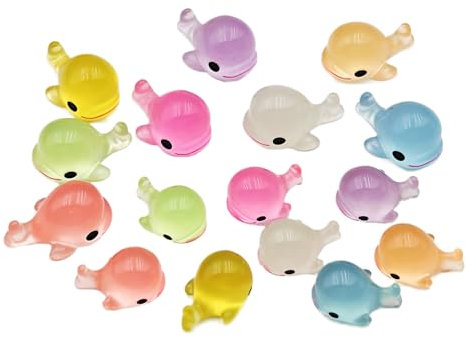 Keyrank Mini-Harz-Wal leuchtendes Set, Puppenhaus-Miniatur-Wal-Figuren, Mini-Meerestiere, Landschaftsdekoration, niedliches Zubehör für Party, Kuchen, Feengarten, Dekoration, 16 Stück