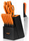 hecef Couteau Cuisine, 13 pièces Bloc de Couteaux avec Affûteur Intégré, Set Couteau Cuisine en Acier Inoxydable avec Couteaux à Steak, Ciseaux de Cuisine (Orange)