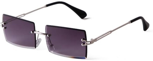 Laurinny Rechteck Randlose Sonnenbrille Herren Rechteckig Brille Viereckig Rahmenlose Sonnenbrille für Frauen Männer(Silber/Gradient Grau)
