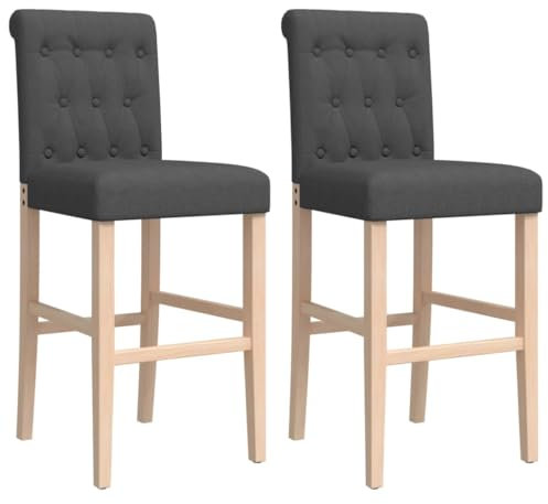 vidaXL Lot de 2 Chaises de Bar, Siège de Pub, Chaise de Bistrot, Meuble de Salle à Manger Cuisine Salon Maison Intérieur, Bois Massif d'Hévéa et Tissu