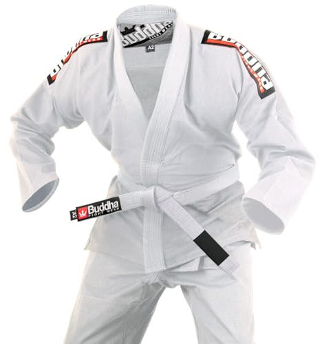 Buddha Fight Wear -Kimono Premium Infinity di Jiu Jitsu Brasiliano/BJJ Gi con Cintura Bianco, Unisex Adulto, bianco, ML=A2