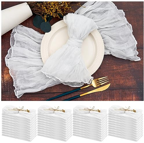 Seihtuch-Servietten, 50,8 x 50,8 cm, weiß, zerknittert, rustikale Boho-Servietten, weiche Stoffservietten für Hochzeit, Party, Event, Abendessen, Tischdekoration, 42 Stück