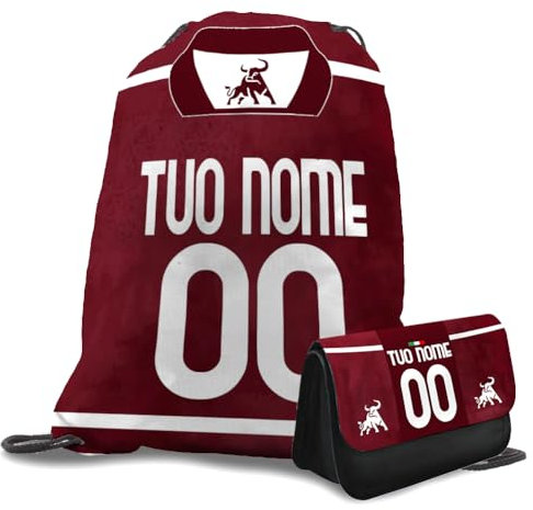 Bundle GYMBACK con PORTA PENNE astuccio sport 2024 per tifoso Torino - portapenne sportivo calcio porta pastelli, zaino, sacchetto, scuola, uomo donna bambino, personalizzato con nome e numero