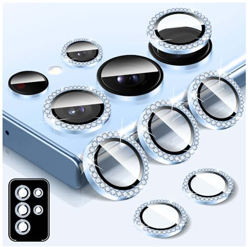 Kucheed Diamond Camera Lens Protector for Samsung Galaxy S22 Ultra, 9H Tempered Glass Back Camera Cover Screen Protector, Bling Anti-Scratch Individual Aluminum Metal Protective Ring