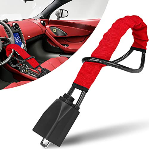 Universal Steering Wheel Lock, Seat Belt Lock, 3 Keys, High Visibility Anti-Theft Device for Car Security, Red