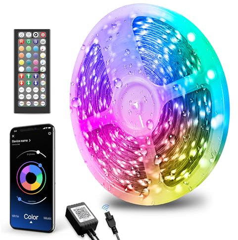 LED Strip 20m Wasserdicht, RGB Farbwechsel LED Streifen, Bluetooth Music Sync, LED Lichterkette mit Fernbedienung und App-Steuerung für Party