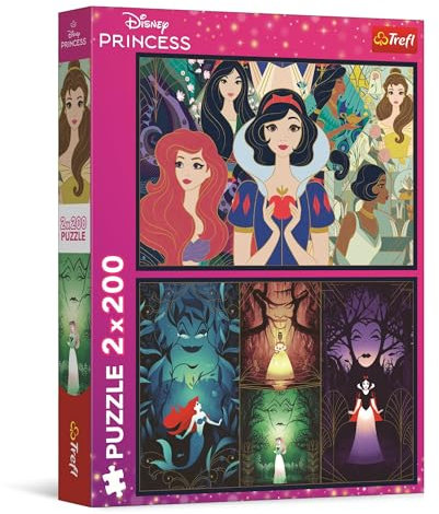 Trefl – Puzzle 2in1: Disney Princess, Zauberhafte Prinzessinnen - 2 x 200 Elemente - Set mit Zwei Puzzles für Teenager