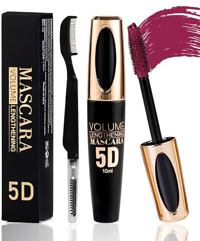 Burgundy 5D Telescopic Mascara for Eyelashes, Waterproof Long Lasting Smudge-proof Colored Mascara, Mascara Silk Fiber Volume & Lunghezze, Extension Effect, Trucco per Cosplay Party 08