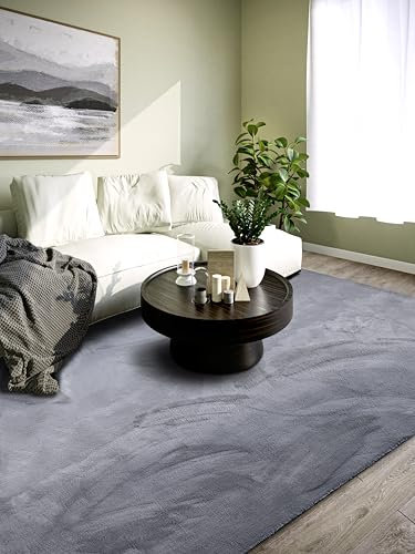Villeroy & Boch Shaggy Teppich Leon - Flauschiger Hochflor Wohnzimmerteppich - Einfarbig Weich Pflegeleicht Langflor für Wohnzimmer Esszimmer, Schlafzimmer, Kunderzimmer - Anthrazit, 80x150 cm