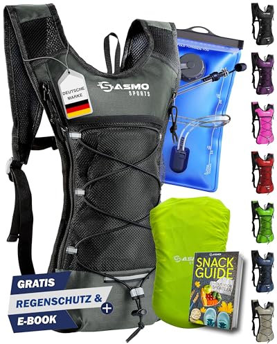 SASMO® Trinkrucksack (Grau) mit Thermofach | Trinkrucksack Laufen - Ultraleicht 300g & 6L | Laufrucksack mit Trinkblase 2l, BPA-Frei | Rucksack mit Trinkblase & Reflektoren | Laufen, Fahrradfahren