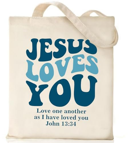Nioobager Christliche Tragetaschen aus Segeltuch, Bibel, Glaube, Freund, Geburtstagsgeschenk, Grafik-Tragetasche, Sonntag, Kirche, 01 Jesus Loves You, Einheitsgröße, Christlich