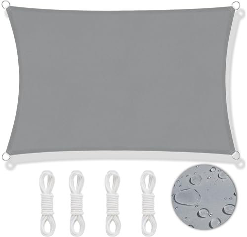 Vele Ombreggianti Rettangolari 3 x 4 m, Protezione UV 95%, Tenda a Vela con Fibbia a D in Acciaio Inox su Ogni Angolo e Cordoncino da 2,4 m, Tenda Ombreggiante Esterno Adatta per Giardini, Piscine