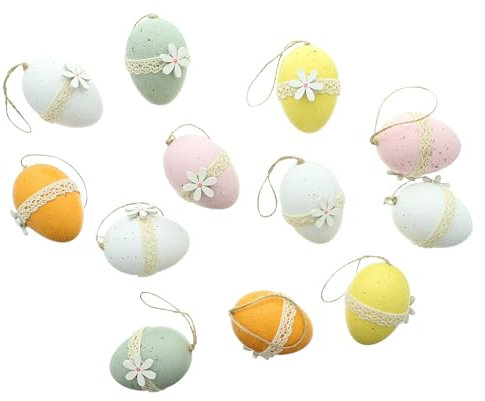 Deko-Ei Blüte, 12er Set, Kunststoff, Textil, Holz, Jute Maße: Höhe 7 cm