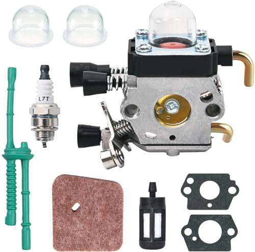 Jrisbo Vergaser für STIHL Motorsense FS38 FS55 FS45 KM55 HL45, Ersatzteil FS 38 Vergaser Freischneider FS 55 Zubehör Vergasersatz mit Dichtung, Luftfilter, Zündkerze, Primer Pumpe