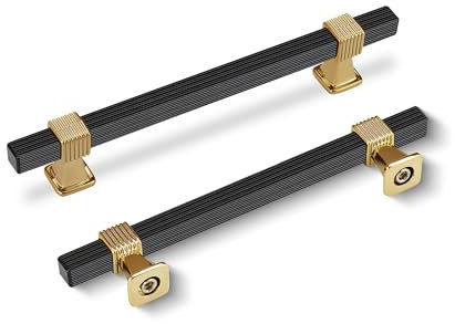 SPDYCESS 10 Piezas Mango de Barra en T, Tiradores Puerta Armario, Vintage Aleación de Aluminio Tirador, Tiradores para Armarios de Cocina, Cajones, Muebles, Negro-Dorados