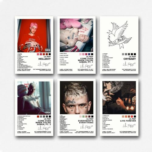 Hotoice Ein Set von 6 Lil Postern Peep Music Rapper Albumcover signiert Wandkunst Leinwand Poster Zimmer dekorativer ästhetischer Druck Dekor 20 x 30 cm Stil 3
