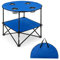 GIANTEX Table de Pique-Nique Ronde Pliable, Table de Camping à 2 Niveaux avec 4 Porte-gobelets en Maille, Cadre Métallique en Forme de X, Tissu Oxford, Charge 40kg, pour Barbecue, Plage, Bleu