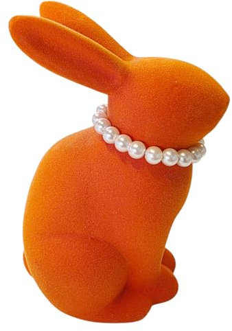 MACOSA WV55917 Osterhase mit Perlenkette beflockt Orange 16 cm Steingut Dekohase Hase Skulptur Oster-Deko Osterdekoration Figur Dekohase Dekofigur Ostern Dekoration Tischdeko