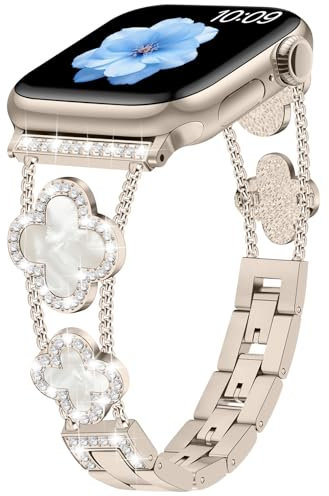 Sixmoat Armbänder kompatibel mit Apple Watch Armband für Damen 38mm 40mm 41mm 42mm(Serie 10), Bling Armband Designer Dressy Glückskleeblatt für iWatch Serie SE 10 9 8 7 6 5 4 3 (Polarstern)