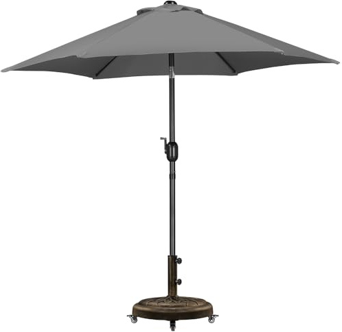 Yaheetech Ensemble de Parasol de Jardin Extérieur et Pied de Parasol, 228CM Parasol Inclinable Cadre en Métal et 25KG Base de Parasol Standard Ronde en Résine pour Patio Jardin Plage Gris