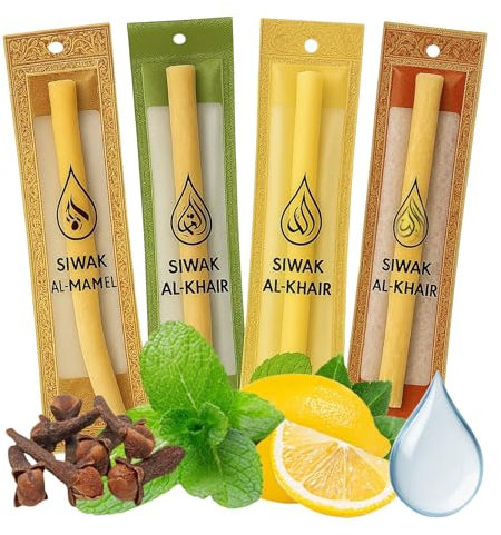 Siwaks Mix Saveurs – Pack Découverte 4 Parfums | Nature, Menthe, Citron, Clou de Girofle | Brosse à Dents Végétale 100% Naturels - Dents Propres & Haleine Fraîche