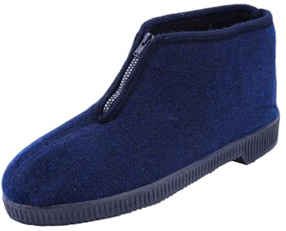 JOMIX Hausschuhe Herren Winter mit Reißverschluss Warme Rutschfeste Pantoffeln mit Gummisohle für Senioren Breite Füße Hausstiefel Knöchelhoch aus Filz Bequem Leicht Anzuziehen Made in Italy
