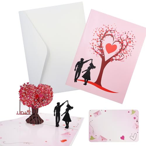 CATELL Hochzeitskarte 3D, Pop Up Karte Hochzeit 3D Liebesbaum Glückwunschkarte Hochzeit Geburtstagskarte Liebe mit Umschlag Karte für Valentinstag Engagement Hochzeit Hochzeitstag (Rot)