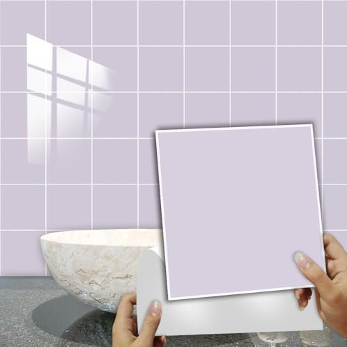 Hixingo Piastrelle Adesive Cucina Bagno Tinta Unita 20 Pezzi Mattonelle Adesive Cucina Piastrelle Bagno Adesivi PVC Pannelli Decorativi per Mobili e Pareti (Lilla,30x30cm)