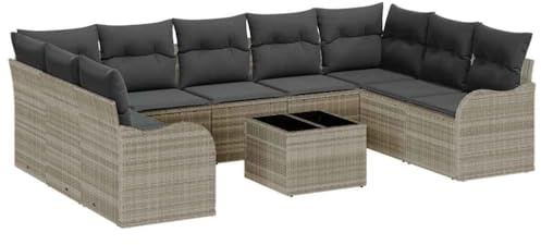 vidaXL Gartensofa-Set 10 pcs Hellgrau Poly-Rattan, Garten und Terrasse, modularer Stil, langlebiges Rattan Sofa, Outdoor Möbel Set für Entspannung auf der Terrasse