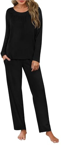 Uniexcosm Pyjama Femme Coton Col Froncé, Noir, 3XL