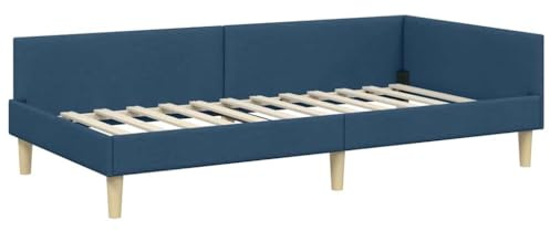 vidaXL Corner Bed Frame Blue 90 x 200 cm Fabric and Engineered wood, Contemporary Corner Bed Frame, Adjustable Headboard, Durable Polyester Material, Space Saving Stylish Bedding Solution