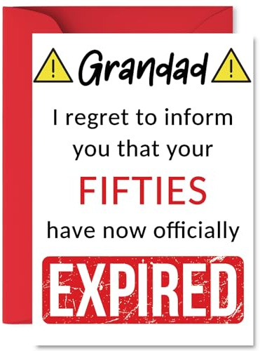 Funny 60th Birthday Cards for Grandad, Your Fifties Have Expired | Happy Birthday Card for Grandad Grandpa from Grandson Granddaughter, A5 Banter Joke Humour Bday Greeting Cards Gift