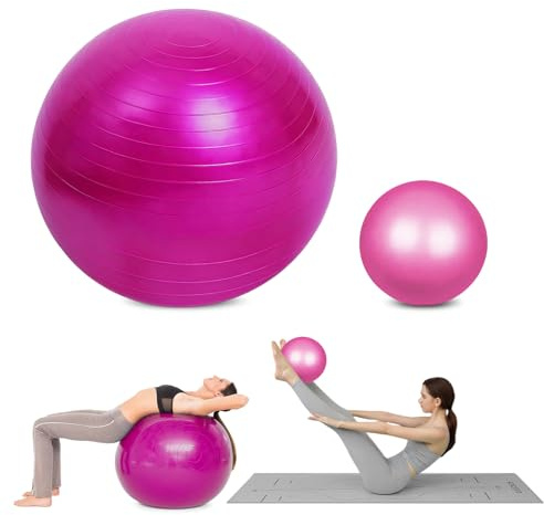 flintronic Gymnastikball Set, Soft Yoga Ball mit aufblasbarem Strohhalm, aufblasbarer Fußpumpe, Anti-Burst-Übungsball für Yoga, Pilates, Balance, Physiotherapie,Stretching (55cm+25cm) Rosa