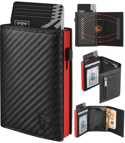 TEEHON Geldbörse Herren - Slim Wallet mit Münzfach & RFID Portmonee Herren | Slim Geldbeutel Leder Portmonee, 10 Fächer für Kreditkarten, Magnetischer Kartenetui for Men mit Geschenkbox-Rot