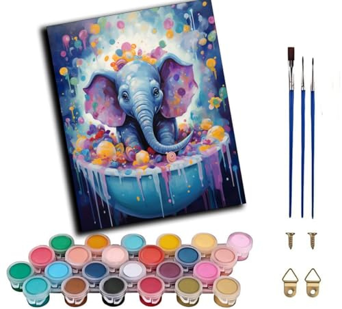WANGWANGMIAO Malen Nach Zahlen Erwachsene,Candy Badewannen-Elefant 40X50 cm Leinen Segeltuch, DIY Ölgemälde Urlaub Handgemalte Geschenke Malen Hauptdekoration,ohne Rahmen