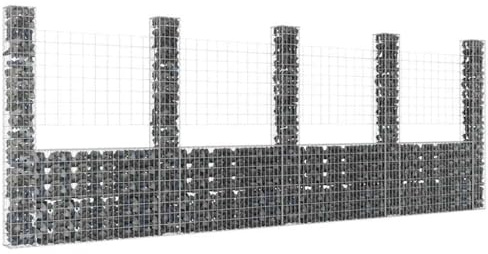 Gabion Basket U-Shape with 5 Columns, Iron, 500 x 20 x 200 cm, Robust Stone Basket for Garden, Privacy Screen, Noise Protection, Durable