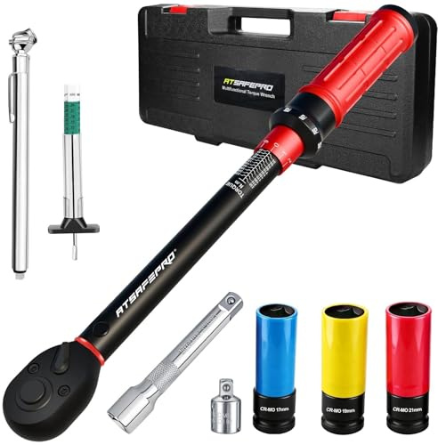 ATsafepro 8-Pezzi Chiave Dinamometrica Moto Set 1/2, 20-230 Nm, Chiave Dinamometrica Auto, Manometro Pressione Profondità Pneumatici, Precisione ±3%, Meccanismo 72 Dent e 3 Prese, Allungamento, Adatt