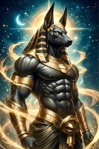 Picmondoo Diamond Painting - 50x75cm - DIY-Set (Anubis) | quadratische Harzsteine, AB-Steine, Strass- & Metallicfarben, klares Raster, Stift, Wachs & Schale für entspanntes DIY