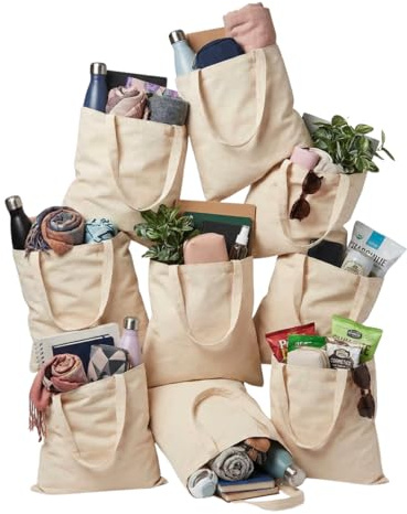 ORATIC Pack Tote Bag 100% Algodón Natural Reutilizables de 42x38cm y 140 g/m² – Bolsas de Tela Resistentes para Uso Diario con Asas Largas de 70cm y Tamaño Práctico