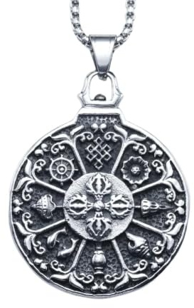 Générique Colliers pour hommes, style national rétro neuf palais, huit trigrammes, douze pendentifs circulaires du zodiaque double face.